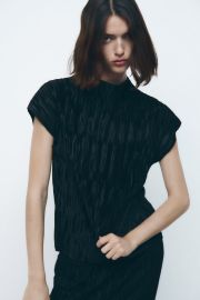 Zara Pleated Top in Black at Zara