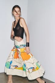 Zara Printed Pleated Midi Skirt ZW Collection at Zara