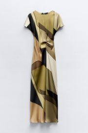 Zara Printed Satin Effect Midi Dress at Zara