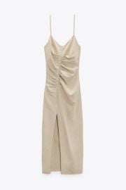 Zara Ruched Linen Blend Slip Dress at Zara