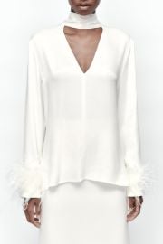 Zara Satin Blouse with Feathers at Zara