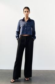 Zara Satin Effect Cropped Shirt in Blue at Zara