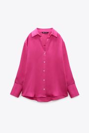 Zara Satin Effect Shirt in Dark fuchsia at Zara