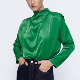 Zara Satin Shoulder Pad Blouse at Zara