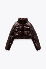 Zara Shiny Cropped Puffer Jacket in Brown at Zara