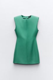 Zara Shoulder Pad Crepe Mini Dress in Apple Green at Zara