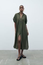 Zara Slit Linen Dress at Zara