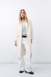 Zara Straight Felt Texture Coat in Ecru at Zara