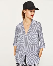 Zara Striped Blouse with Pocket at Zara