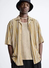 Zara Striped Jacquard Shirt in Ecru Yellow at Zara