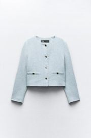 Zara Structured Round Neck Blazer in Blue White at Zara