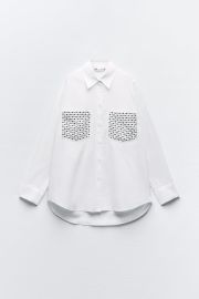 Zara Studded Oversized Poplin Shirt at Zara