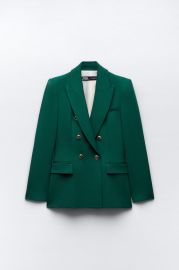 Zara Tailored Double Breasted Blazer in Green at Zara