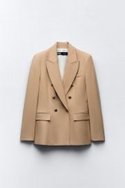 Zara Tailored Double Breasted Blazer in Taupe Brown at Zara