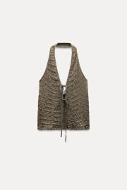 Zara Textured Halter Top in Dark Khaki at Zara