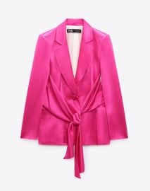 Zara Tied Satin Effect Blazer in Fuchsia at Zara