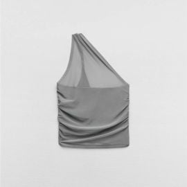 Zara Tops Gray Oneshoulder Mesh Top Poshmark at Poshmark