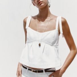 Zara Tops Nwt Zara Denim Strappy Cropped Tank Top In White L Poshmark at Poshmark