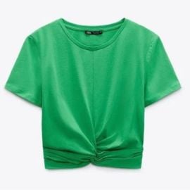 Zara Tops Zara Cropped Green Twist Front Knotted T Shirt Poshmark at Poshmark