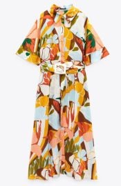 Zara Tortoiseshell Effect Collared Belted Shirt Dress at Zara