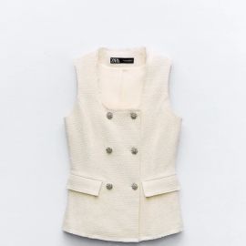 Zara White Embellished Button Vest at Zara