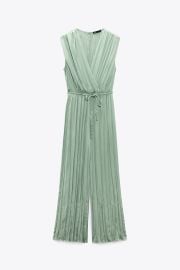 Zara Woven Belt Satin Effect Jumpsuit at Zara