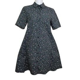Zara XS Navy Blue Floral A-Line Button Up Shirt Dress Prairie Cotton Collared eBay at eBay