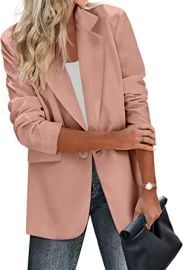 Zeagoo Womens Casual Blazers Pockets Long Sleeve Open Front Work Office Jackets Lapel Button Long Blazer Suit for Bussiness at Womens Clothing store at Amazon