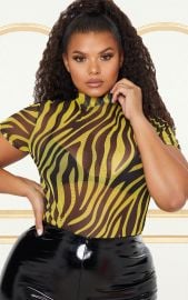 Zebra Print High Neck Bodysuit at Pretty Little Thing