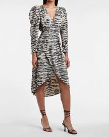 Zebra Print Puff Sleeve Midi Dress at Express