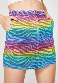 Zebra Spectrum Denim Skirt by Dolls Kill at Dolls Kill