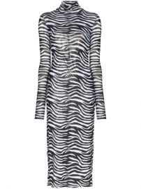 Zebra-print metallic-lined mesh midi dress at Farfetch