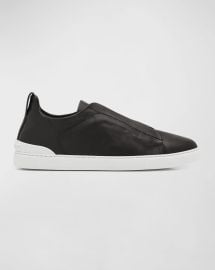 Zegna Mens Triple Stitch Secondskin Leather Slip On Sneakers at Neiman Marcus