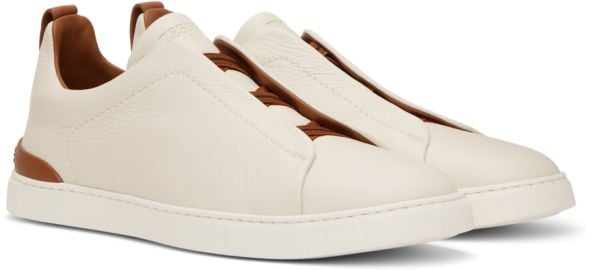 Zegna Off White Deerskin Triple Stitch Sneakers at ssense