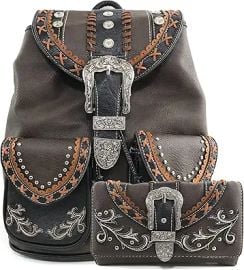 Zelris Western Country Floral Buckle Conceal Carry Rucksack Backpack with Matching Wallet Set at Amazon