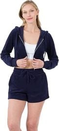 Zenana Women Loop Terry Cropped Zip Up Hoodie and Drawstring Waist Shorts 2 Piece Outfits Set at Womens Clothing store at Amazon