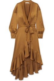 Zimmermann - Espionage asymmetric ruffled silk-satin wrap dress at Net A Porter