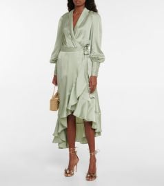 Zimmermann - Silk satin wrap midi dress at Mytheresa