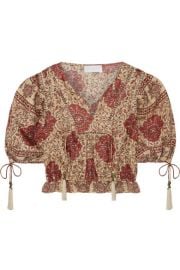 Zimmermann - Tulsi cropped crochet-trimmed printed linen blouse at Net A Porter