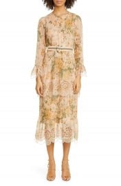 Zimmermann Amelie Floral Pintuck Long Sleeve Cotton  amp  Silk Midi Dress   Nordstrom at Nordstrom