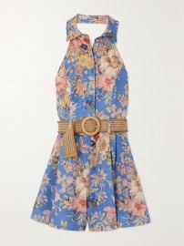 Zimmermann August Floral print Playsuit in Dusty Blue Floral at Net a Porter
