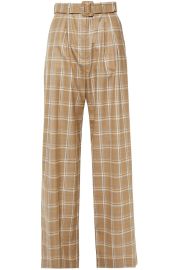 Zimmermann Belted Checked Wool Wide Leg Pants in Sand at The Outnet