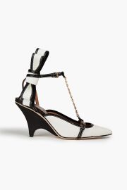 Zimmermann Bow embellished leather trimmed raffia pumps at The Outnet