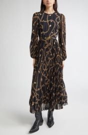 Zimmermann Chain Print Long Sleeve Sunray Pleated Dress at Nordstrom