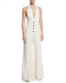 Zimmermann Corsage Tailored Wide-Leg Linen Jumpsuit at Neiman Marcus