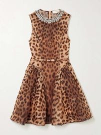 Zimmermann Crush crystal embellished paneled leopard print linen and silk blend mini dress at Net a Porter