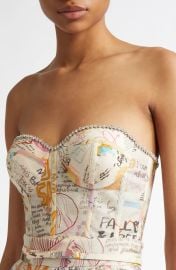 Zimmermann Dear Diary Print Paneled Linen & Silk Bustier Top at Nordstrom