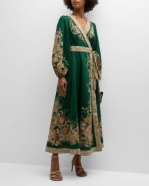 Zimmermann Devi Placed Paisley Balloon Sleeve Cotton Wrap Dress at Neiman Marcus