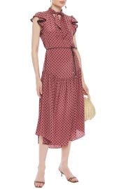 Zimmermann Espionage Flutter Tie Neck Silk Midi Dress in Antique Rose at The Outnet