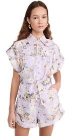 Zimmermann Halliday Cuffed Playsuit Lilac Floral 0 at Shopbop